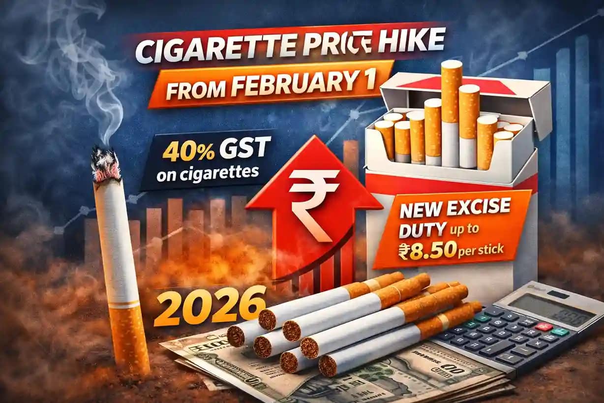 GST on cigarette price in 2026 showing price hike due to 40% GST and new excise duty from February 1