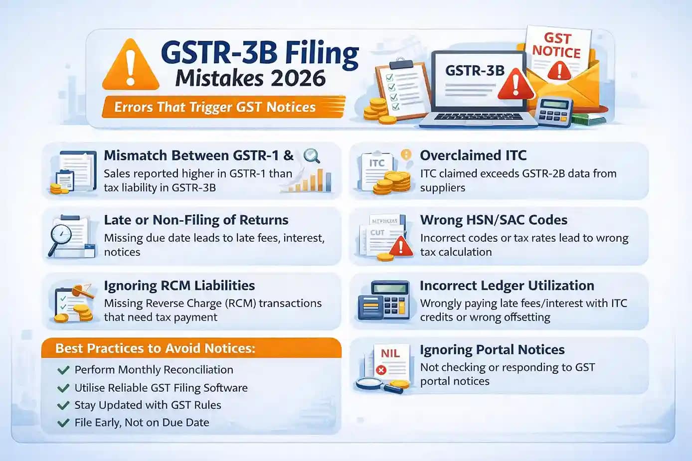 GSTR-3B filing mistakes in 2026 that trigger GST notices