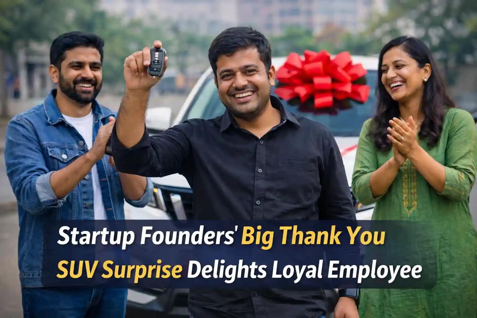 Startup founders thank loyal employee by gifting an SUV in a viral employee appreciation moment in India