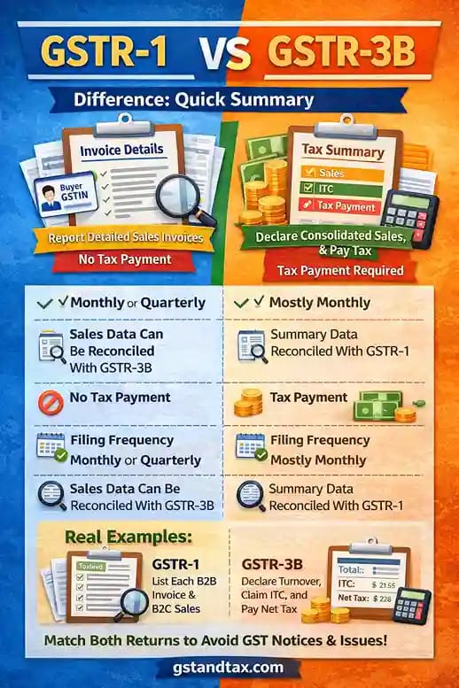 GSTR-1 vs GSTR-3B difference explained with real examples