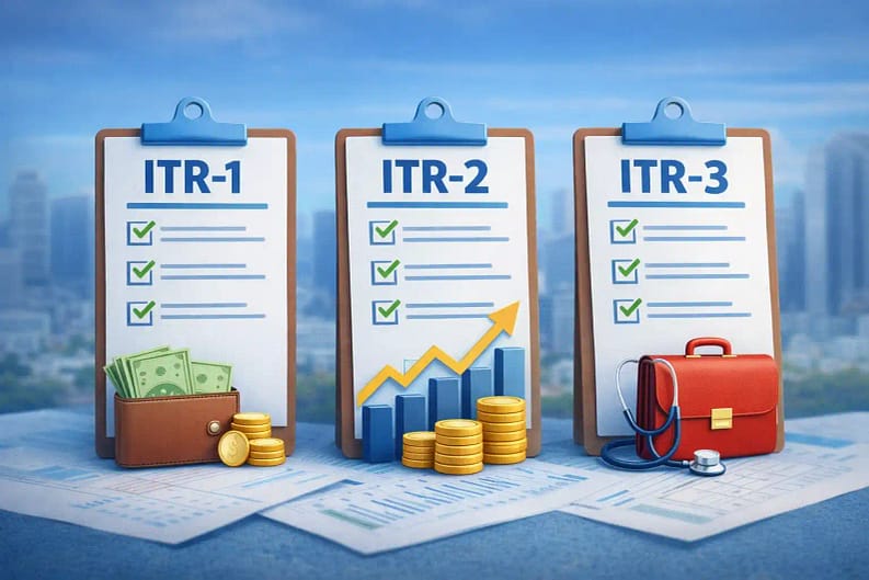 ITR-1 vs ITR-2 vs ITR-3 comparison showing which ITR form to file for AY 2026-27